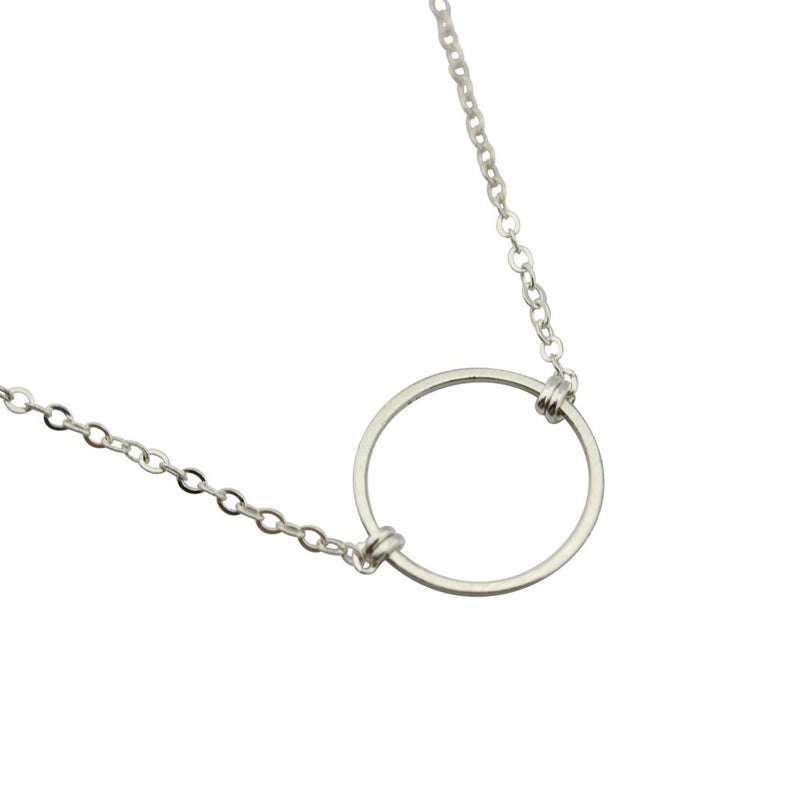 ELBLUVF Silver Plated Zinic Alloy Handmade Forever Circle Karma Ring Necklace Eternity Infinity Jewelry (16 Inches, Circle 13mm) - Image 1